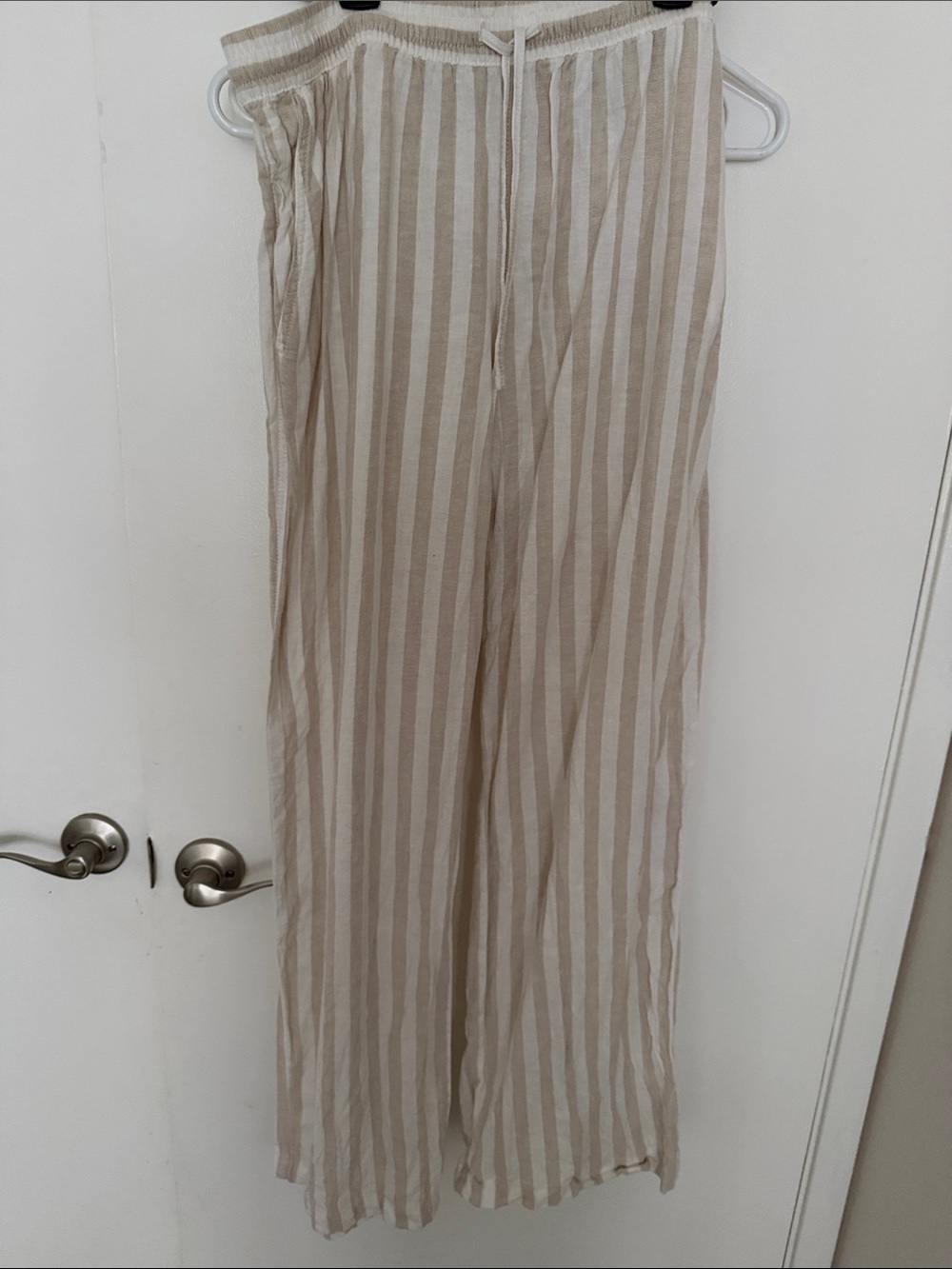 H&M Beige and White Striped Wide Leg Pants